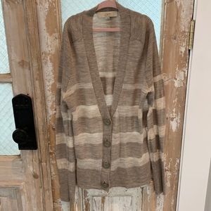 Loft, Oatmeal & White, Cardigan, Size Small